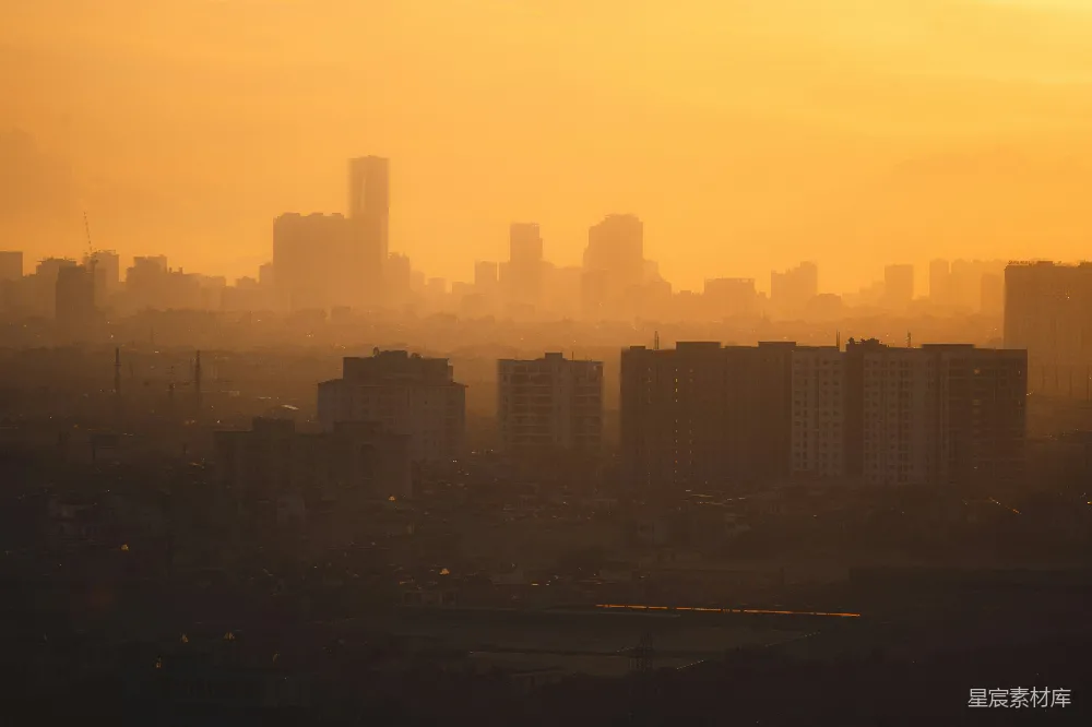 高清摄影 城市 黄昏 建筑 雾气 风景 夕阳下的城市轮廓