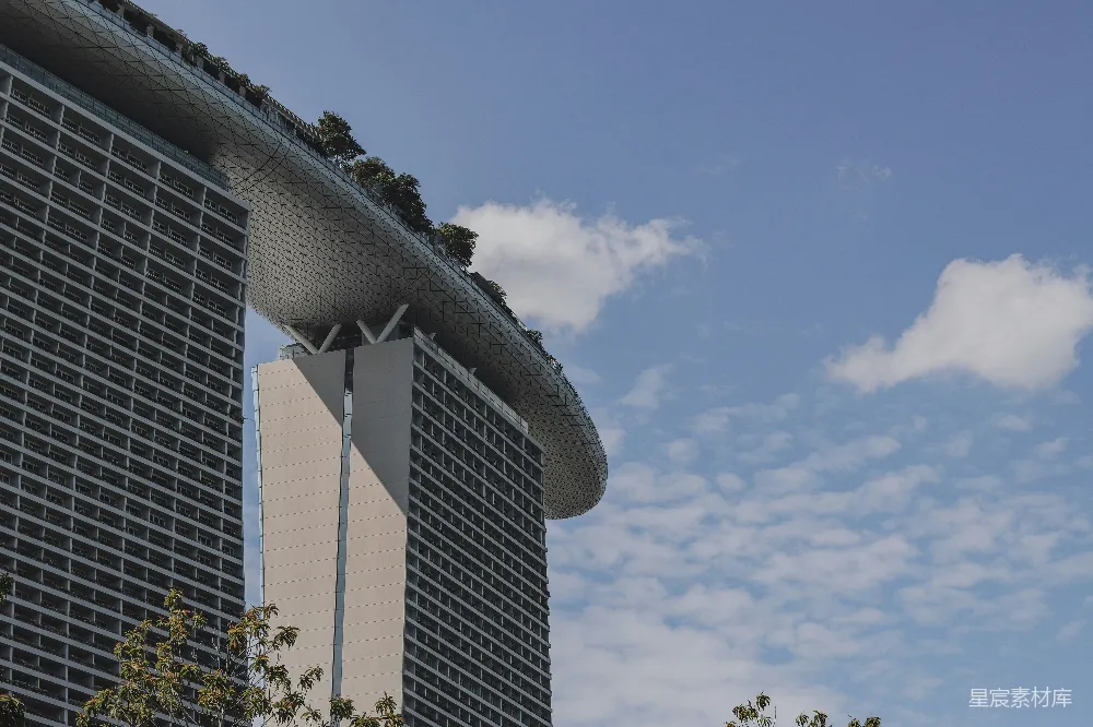 高清摄影 新加坡 滨海湾金沙 现代建筑 蓝天白云 地标 滨海湾金沙酒店的天际线