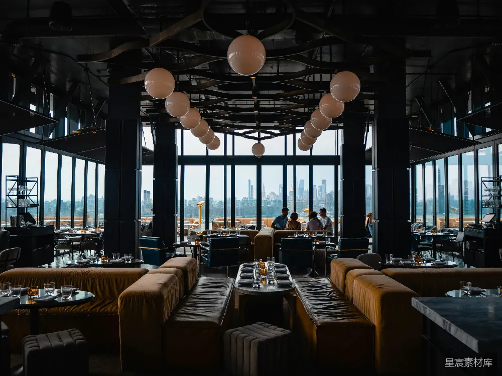 高清摄影 餐厅 工业风 城市景观 现代设计 休闲 现代工业风餐厅俯瞰城市天际线