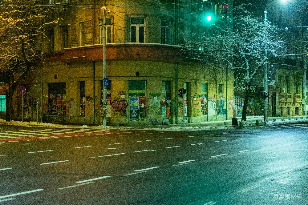 高清摄影 城市 冬夜 街道 建筑 夜景 冬夜街道的角落