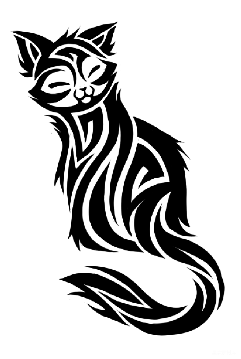元素素材 纹身图案 黑白艺术 动物纹身 黑白猫纹身图案