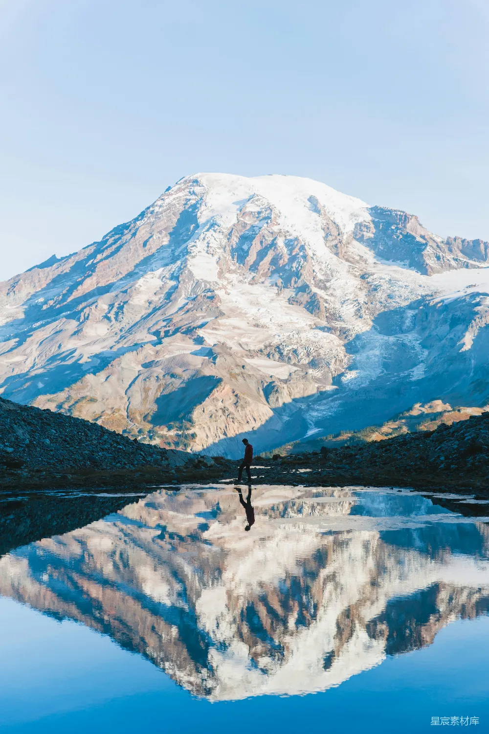 高清摄影 旅行 自然 壁纸 男人在 Glacier 山附近的白天行走