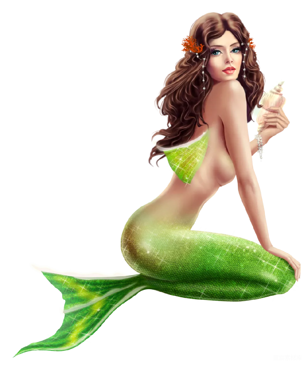 元素素材 美人鱼 插画艺术 海洋主题 绿色美人鱼插画