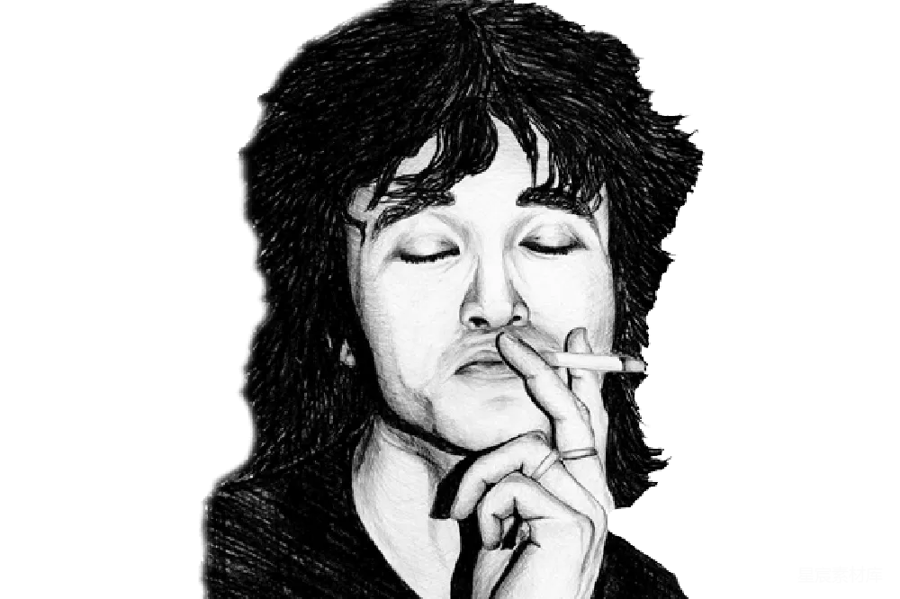 元素素材 手绘 插画 人物肖像 手绘插画风格的吸烟男子
