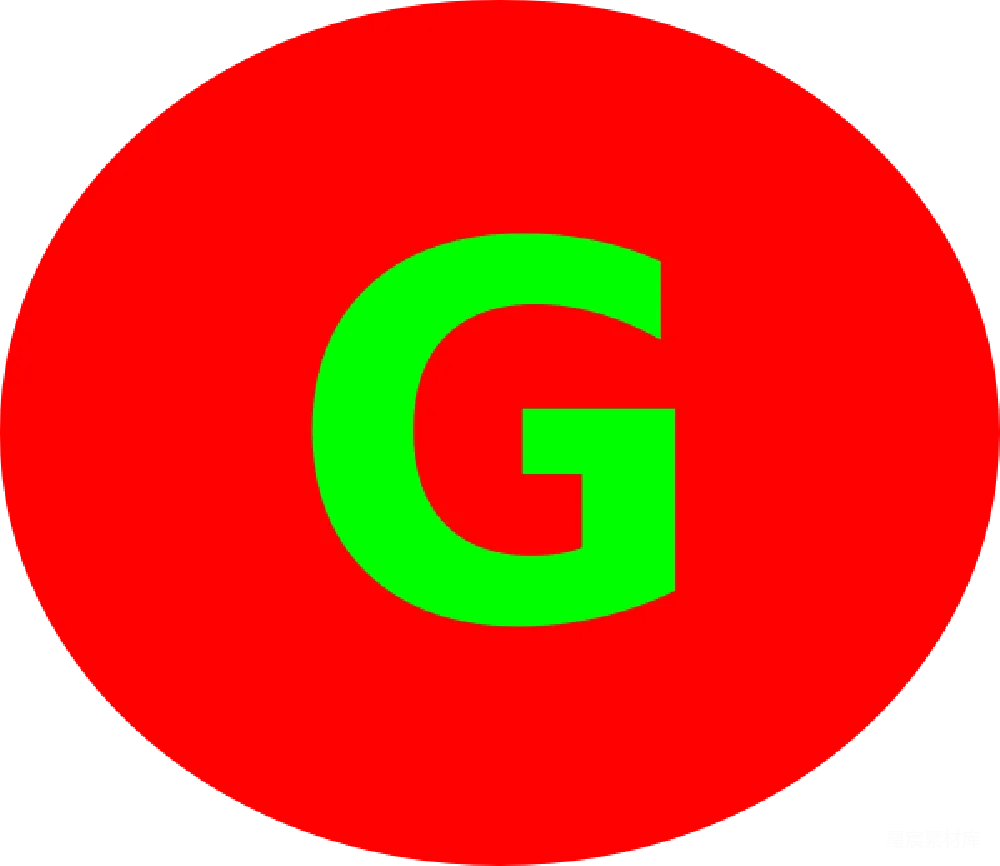 元素素材 字母 红色 简洁 红色背景上的绿色字母G