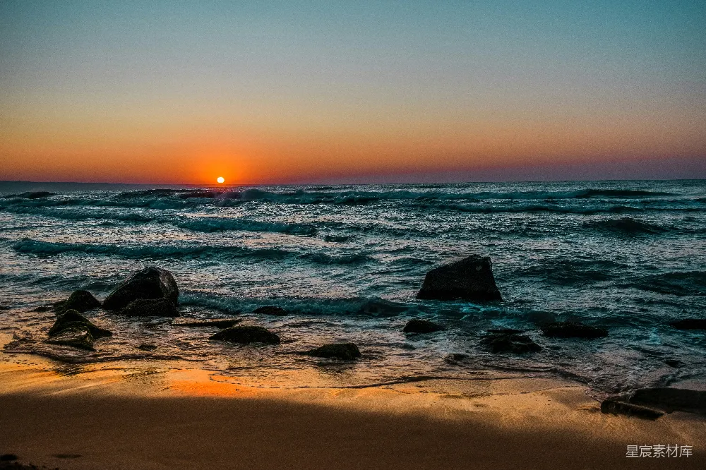 高清摄影 夕阳下的海浪