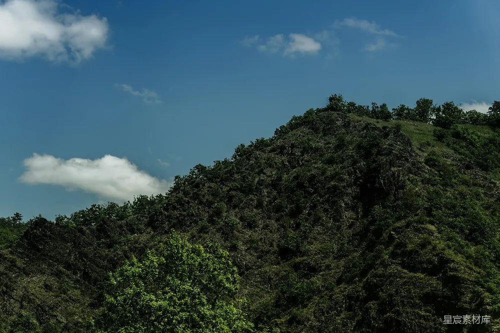 高清摄影 山顶有树木的山峰