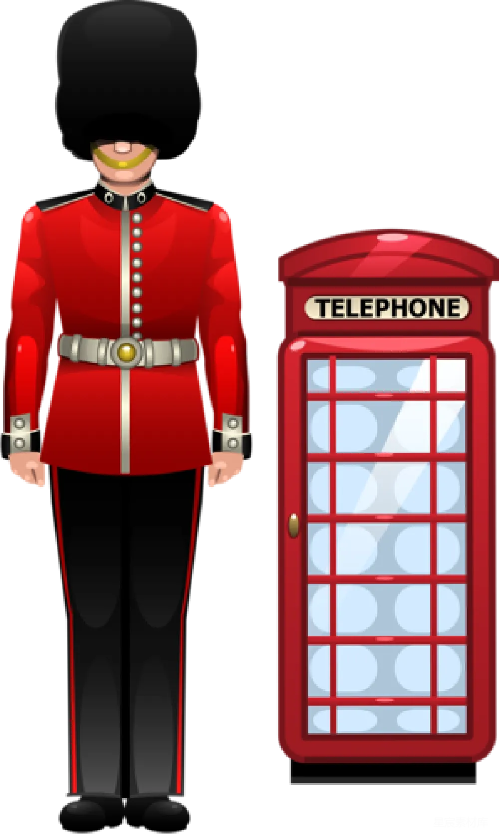 元素素材 英国 传统 卡通 英国卫兵与电话亭