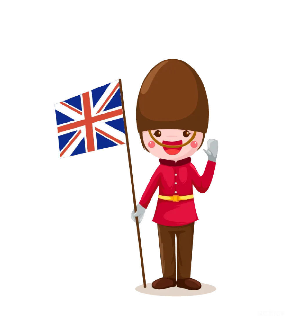 元素素材 卡通插画 英伦风情 国旗 卡通英伦卫兵与英国国旗