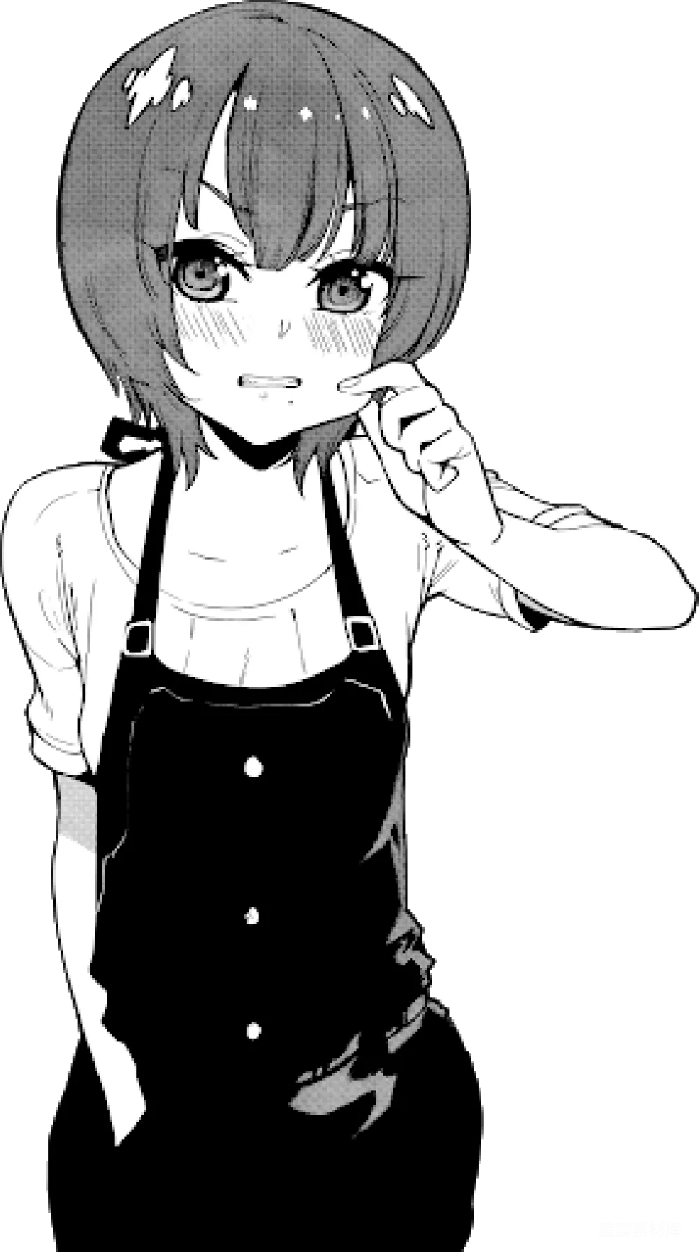 元素素材 动漫 思考 黑白插画 思考中的动漫女孩