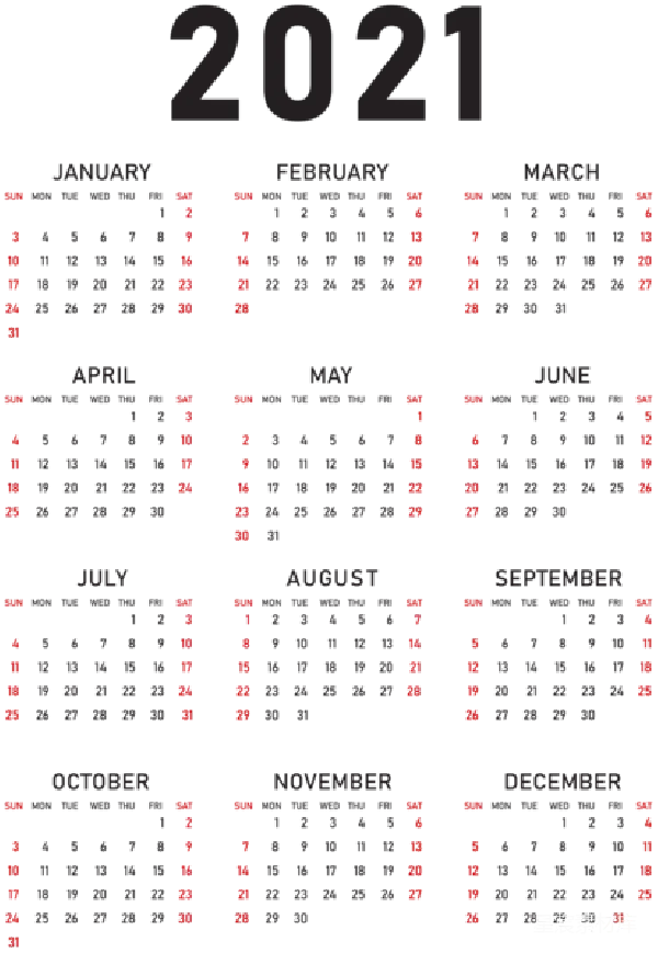 元素素材 2021年黑色背景红色数字日历