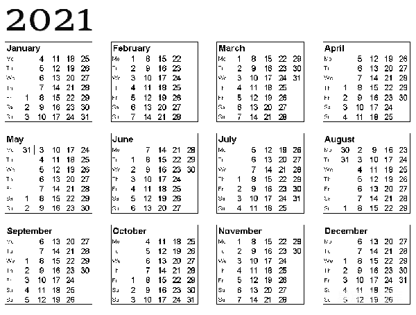 元素素材 2021年全年日历