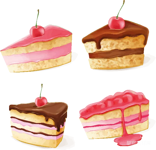元素素材 卡通风格的四块蛋糕插图