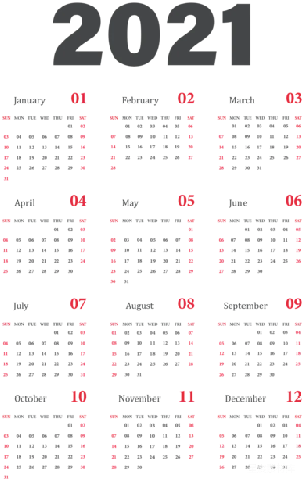 元素素材 2021年简约黑底红字日历