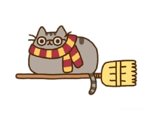 元素素材 哈利波特风格的猫咪骑扫帚