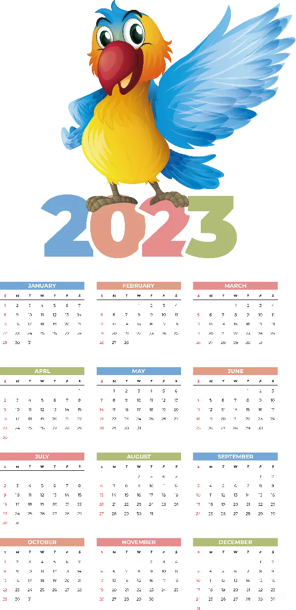 元素素材 2023年卡通鹦鹉日历