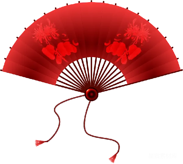 元素素材 红色菊花图案的折扇