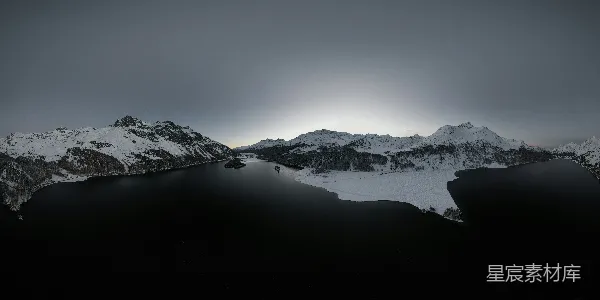 高清摄影 冬日山湖雪景