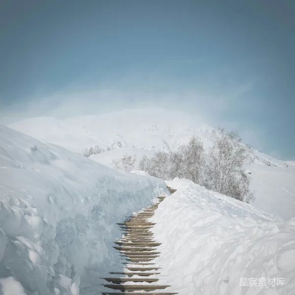 高清摄影 雪地木栈道