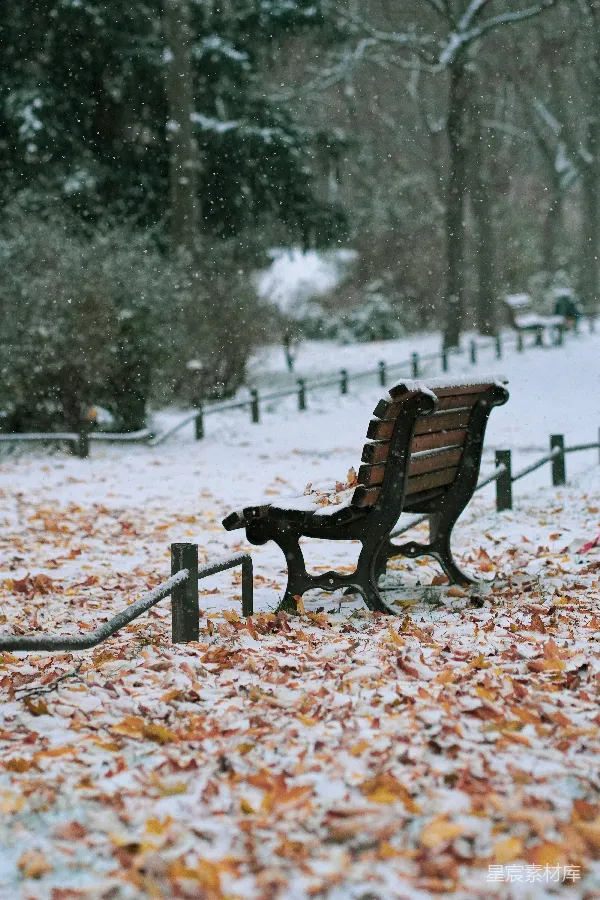 高清摄影 冬日雪景中的长椅