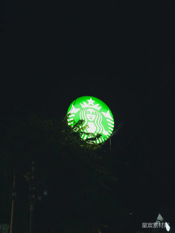 高清摄影 夜晚霓虹下的星巴克标志