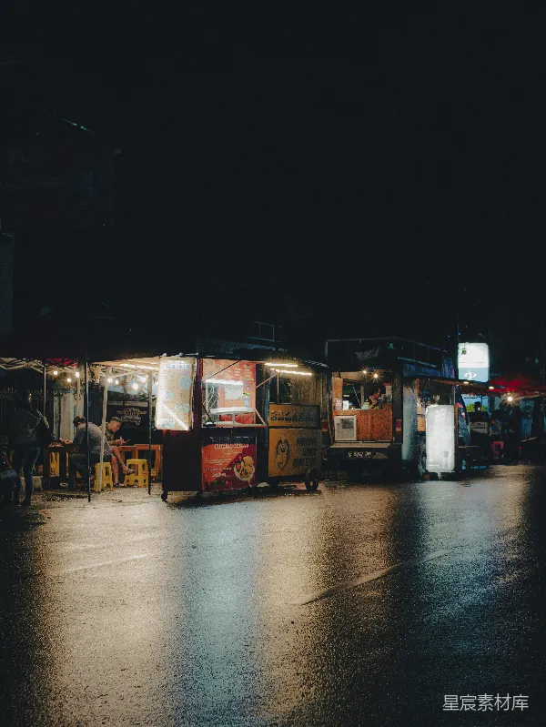 高清摄影 夜市的灯光下的小推车
