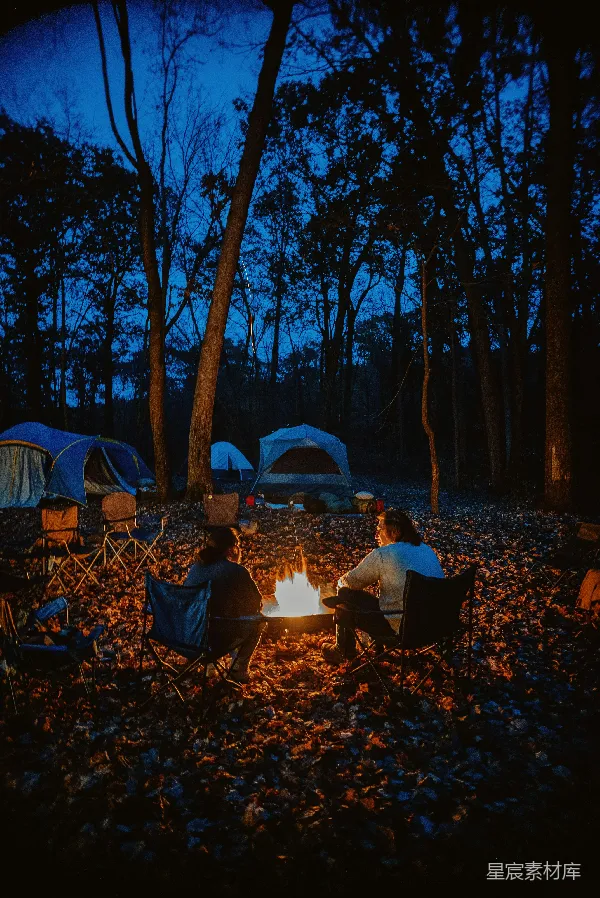 高清摄影 篝火旁的夜晚露营