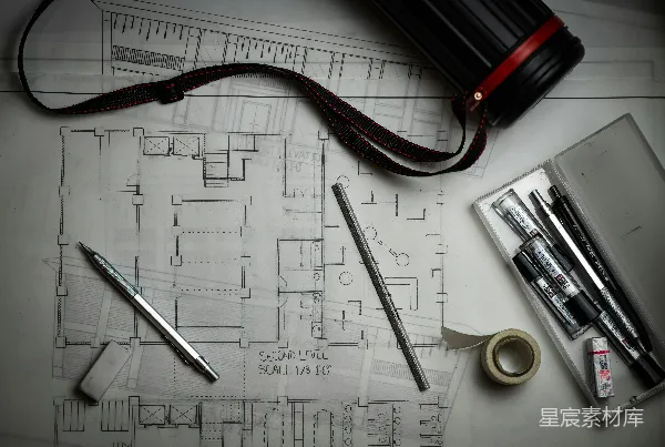 高清摄影 建筑蓝图与工具