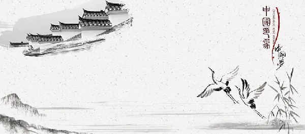 元素素材 中国风建筑与鹤景插画