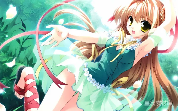 元素素材 动漫女孩在森林中伸展双臂