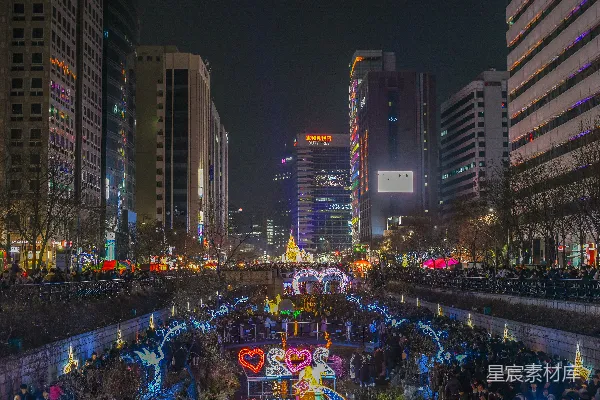 高清摄影 首尔明洞节日灯光秀