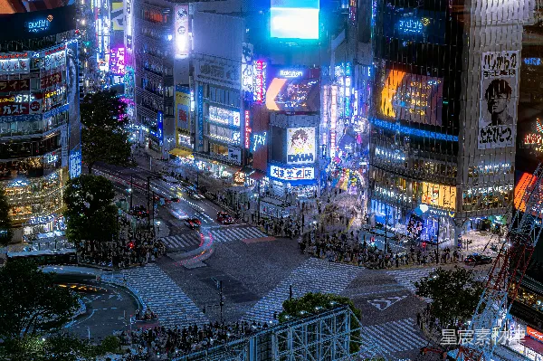 高清摄影 东京涩谷夜晚霓虹灯海