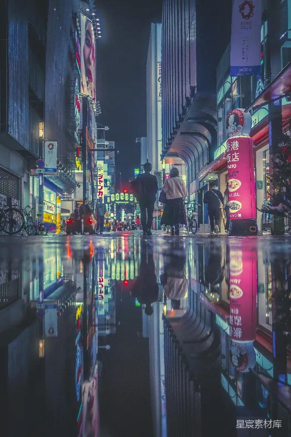 高清摄影 雨夜霓虹下的都市漫步
