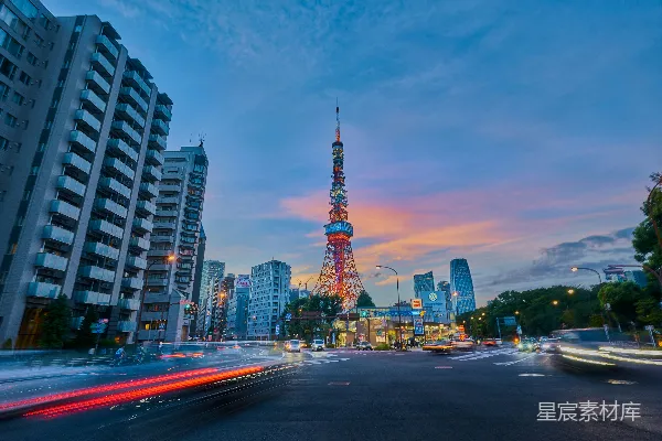 高清摄影 东京塔夕照下的城市风景