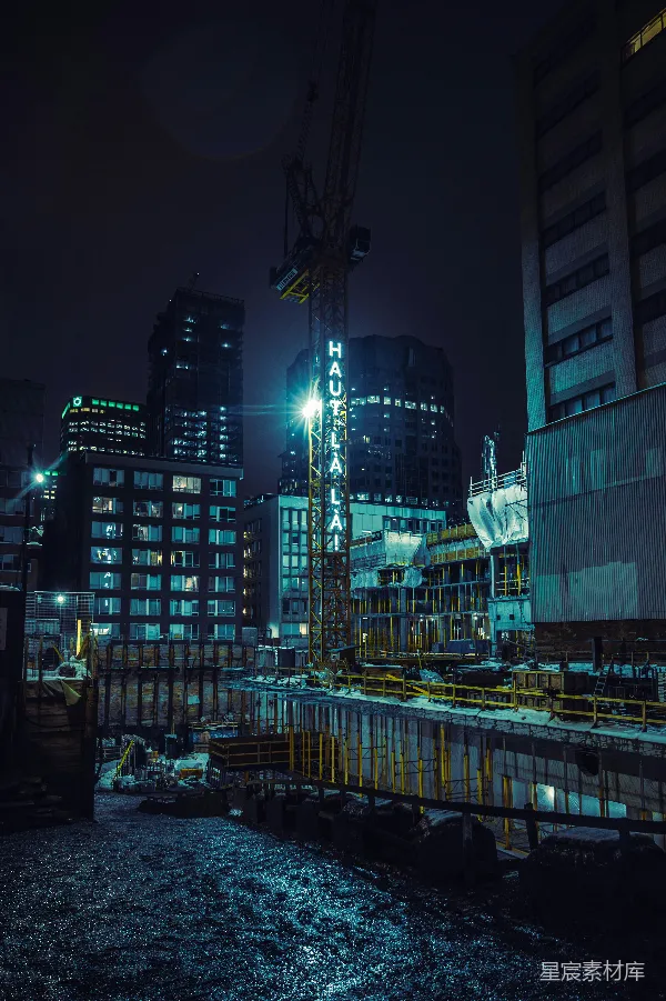 高清摄影 城市夜景中的建筑工地