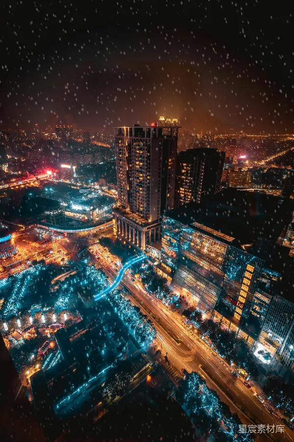 高清摄影 雪夜城市全景