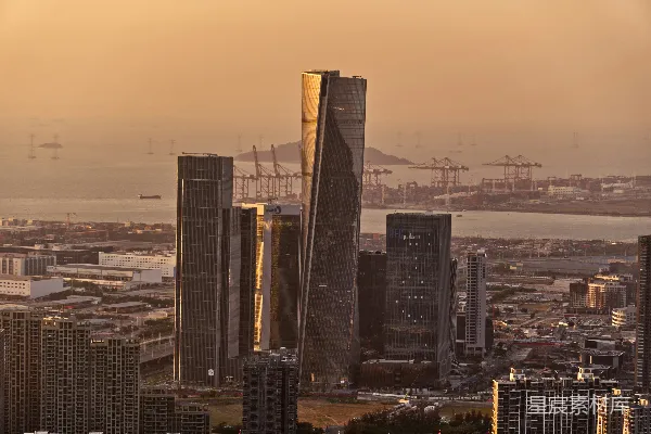 高清摄影 夕阳下的城市天际线