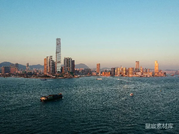 高清摄影 香港天际线日落全景