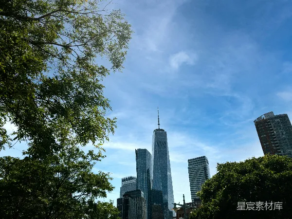 高清摄影 自由女神像前的现代都市