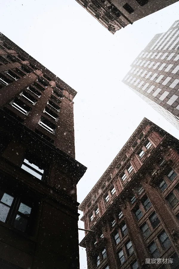 高清摄影 雪中的城市建筑俯视图