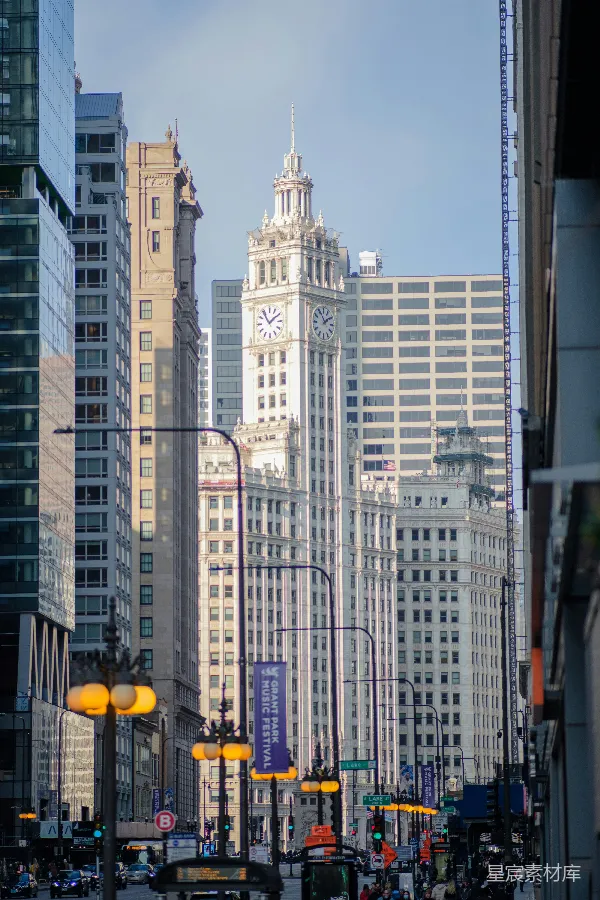 高清摄影 芝加哥天际线与Wrigley Building