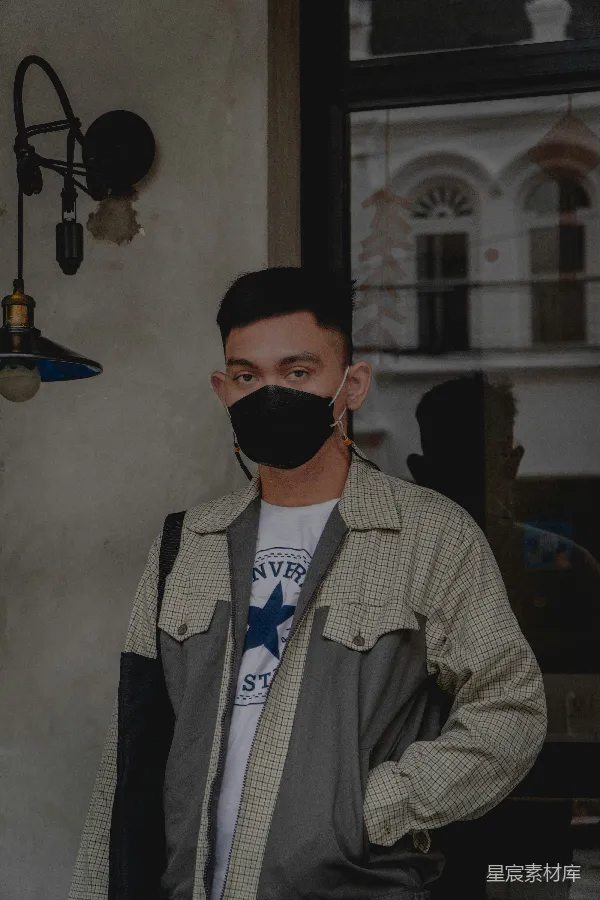 高清摄影 戴口罩的年轻人