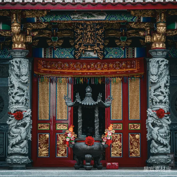 高清摄影 中国传统神庙门廊