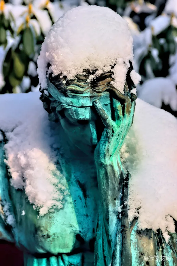 高清摄影 雪中沉思的雕像