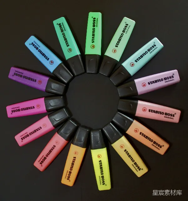 高清摄影 彩色荧光笔排列成的彩虹