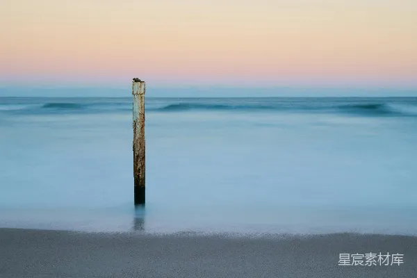 高清摄影 海边的旧木桩与宁静的海景