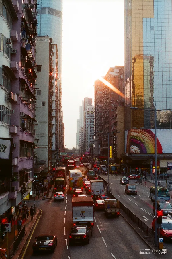 高清摄影 夕阳下的香港街头