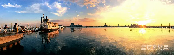 高清摄影 黄昏时分的码头全景