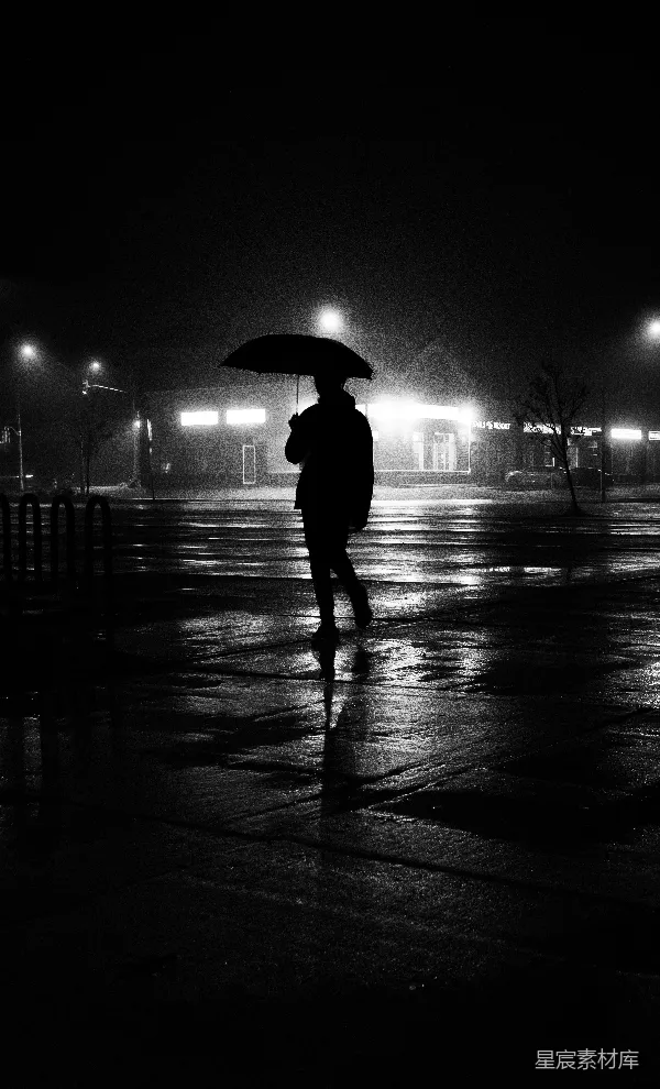 高清摄影 夜雨中的孤独身影