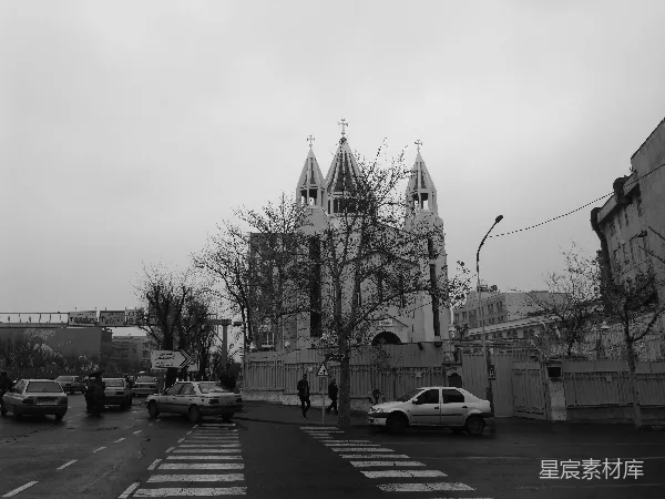 高清摄影 黑白教堂街景